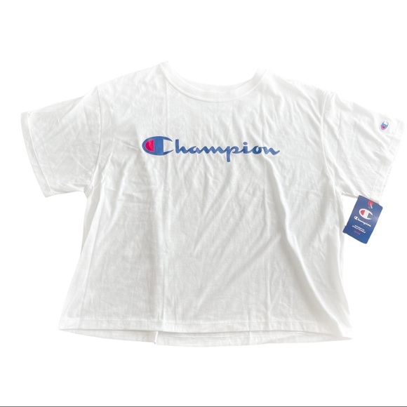 Champion Signature T Shirt White Cropped Boxy Plus Size 1X Athleisure Crew Neck - Picture 2 of 6
